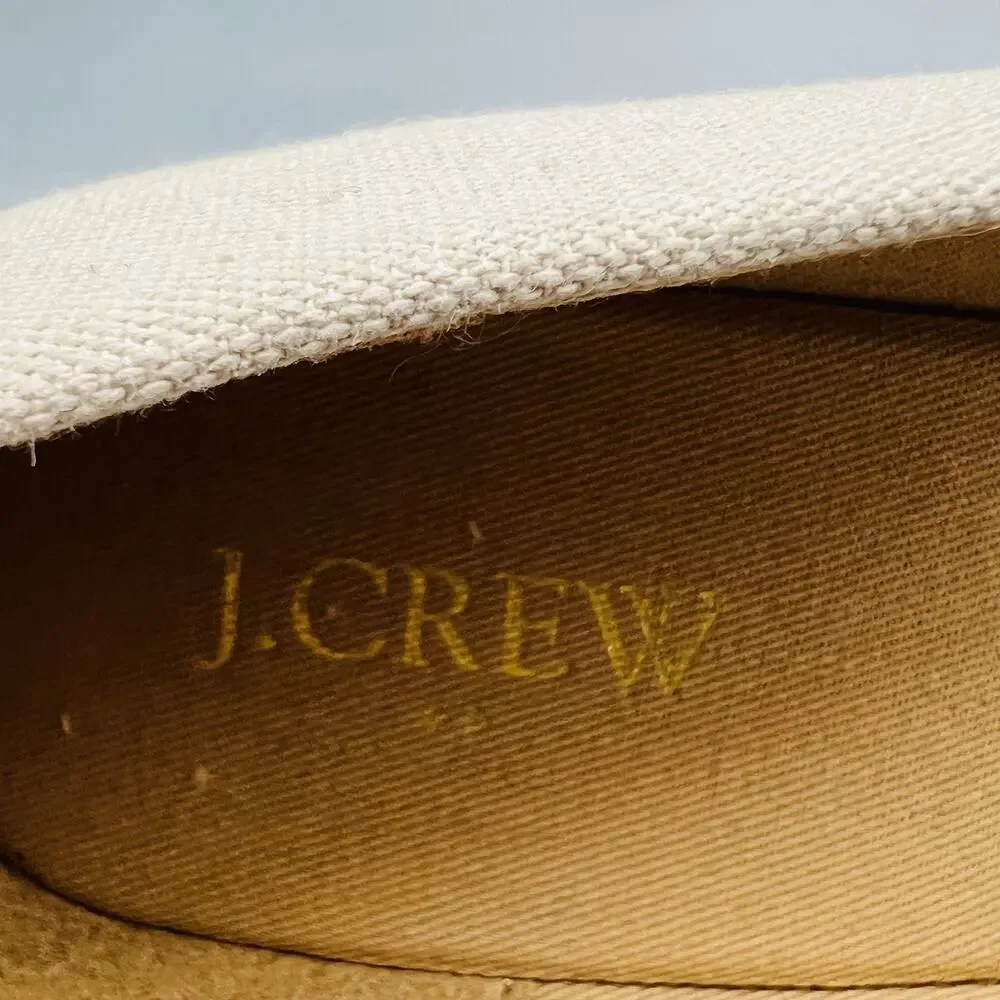 J Crew Shoes Womens 7.5 Beige Cotton Espadrille Wedge Heels Round Toe Slip On